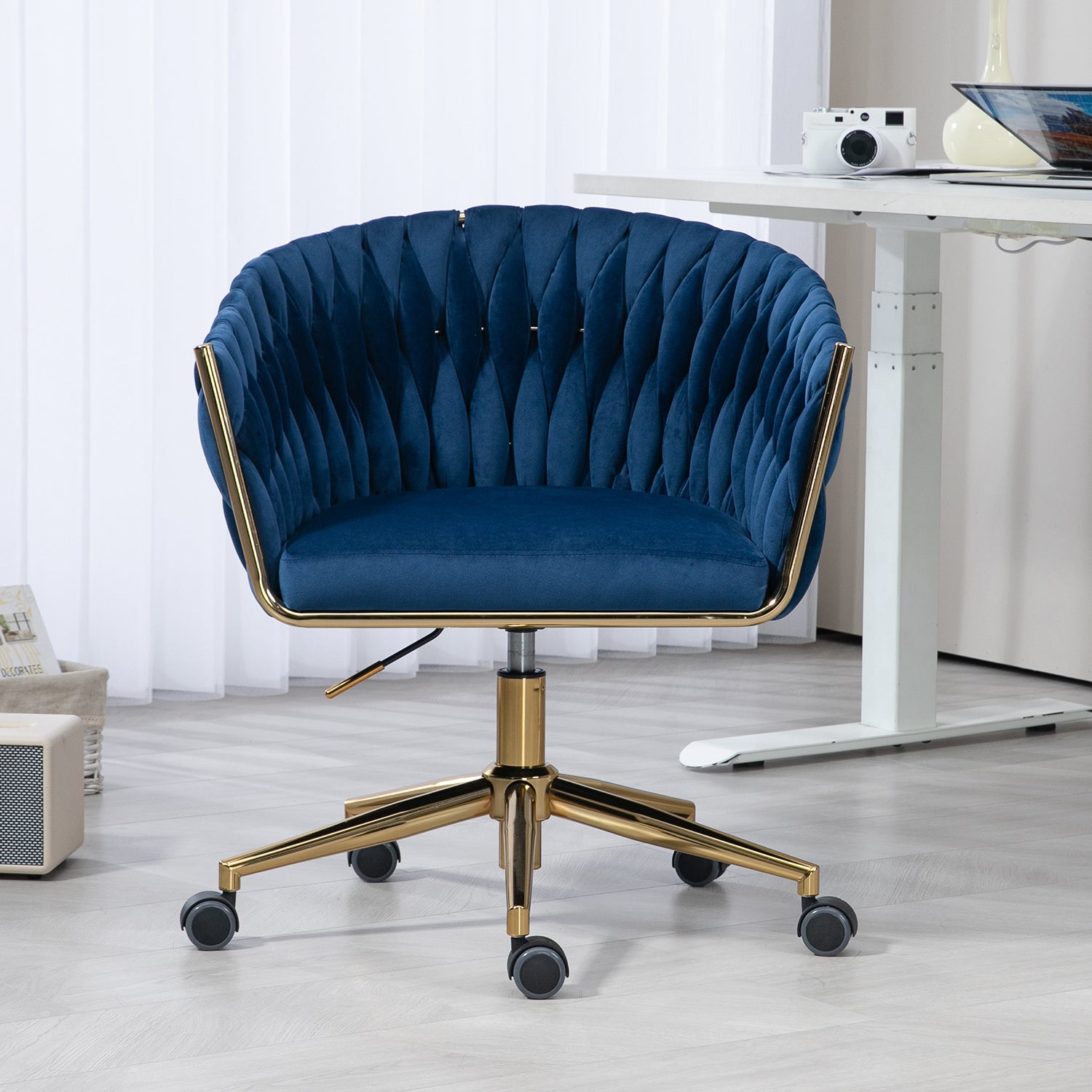 Modern Handwoven Office Chair w/ Wheels-Blue