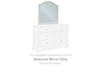 Arched youth bedroom mirror with antique white frame, shown mounted