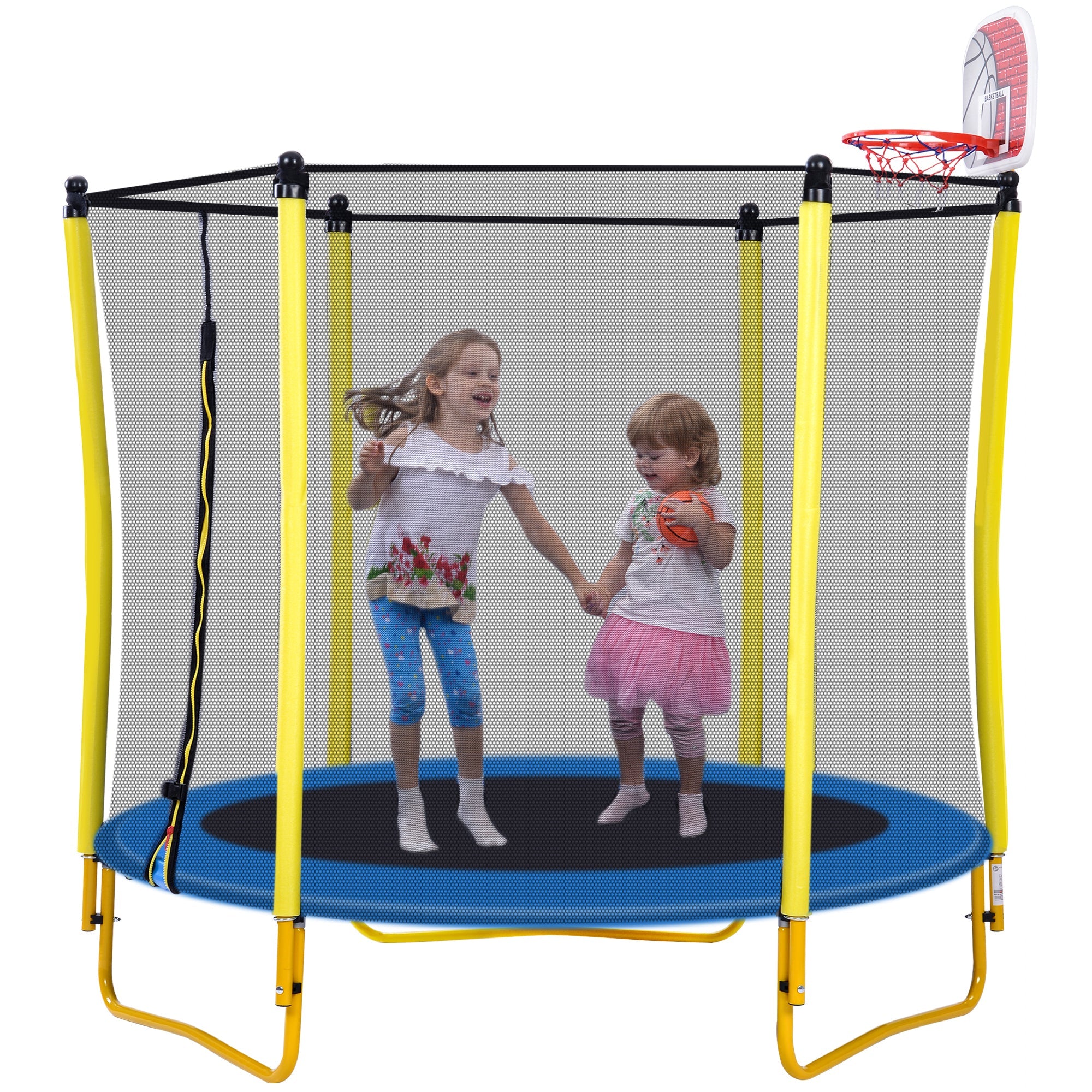5.5FT Kids Trampoline with Enclosure & Hoop-American Furniture Outlet