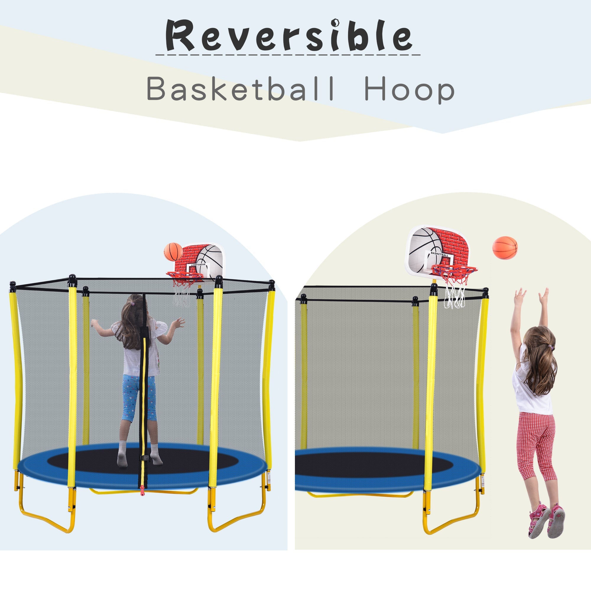 5.5FT Kids Trampoline with Enclosure & Hoop-American Furniture Outlet