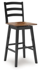 Black swivel stool with slatted back and warm wood round seat