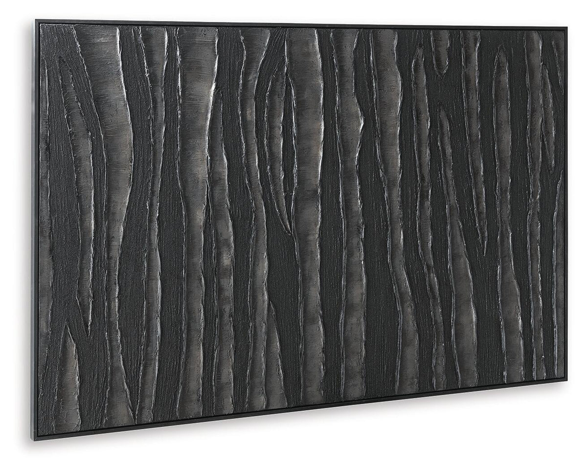 Rectangular wall art with vertical wood-grain texture and black frame