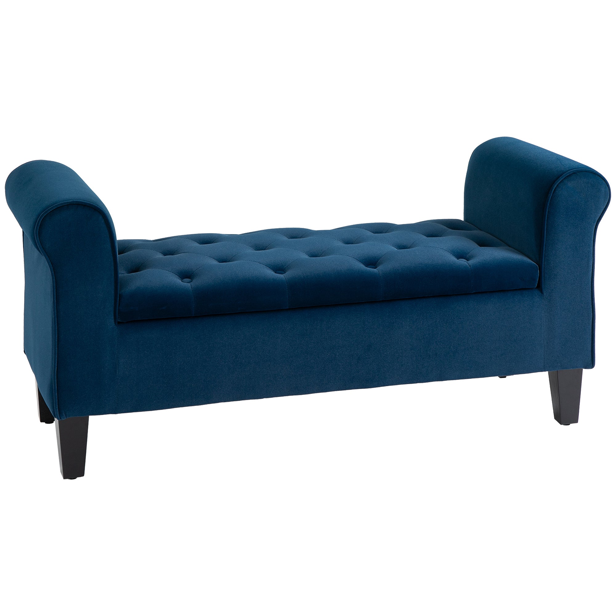 HOMCOM Blue Tufted Storage Bench with Rolled Arms