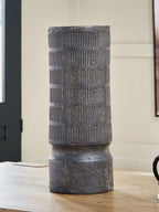 Beninworth tall black vase with vertical ribbed pattern and rounded pedestal base.