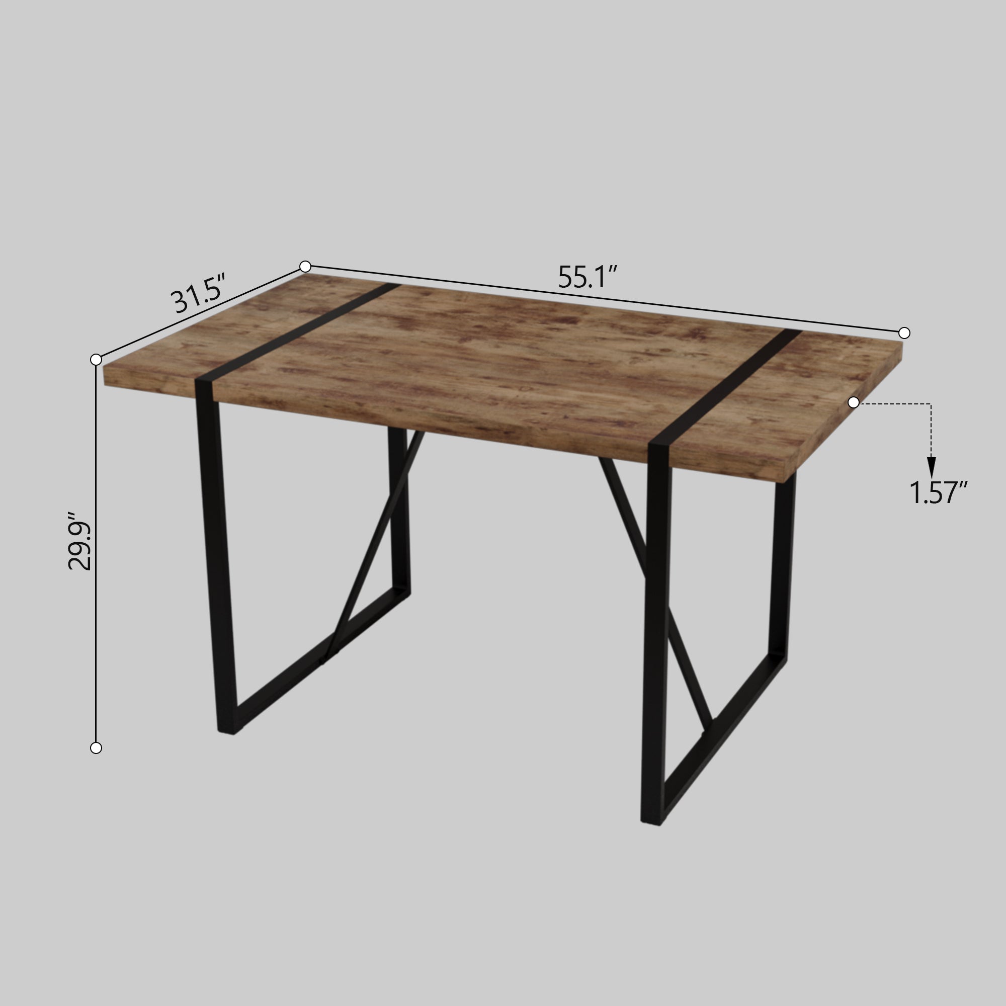 55" Dark Wood Dining Table & Chairs Set - 4 Pcs
