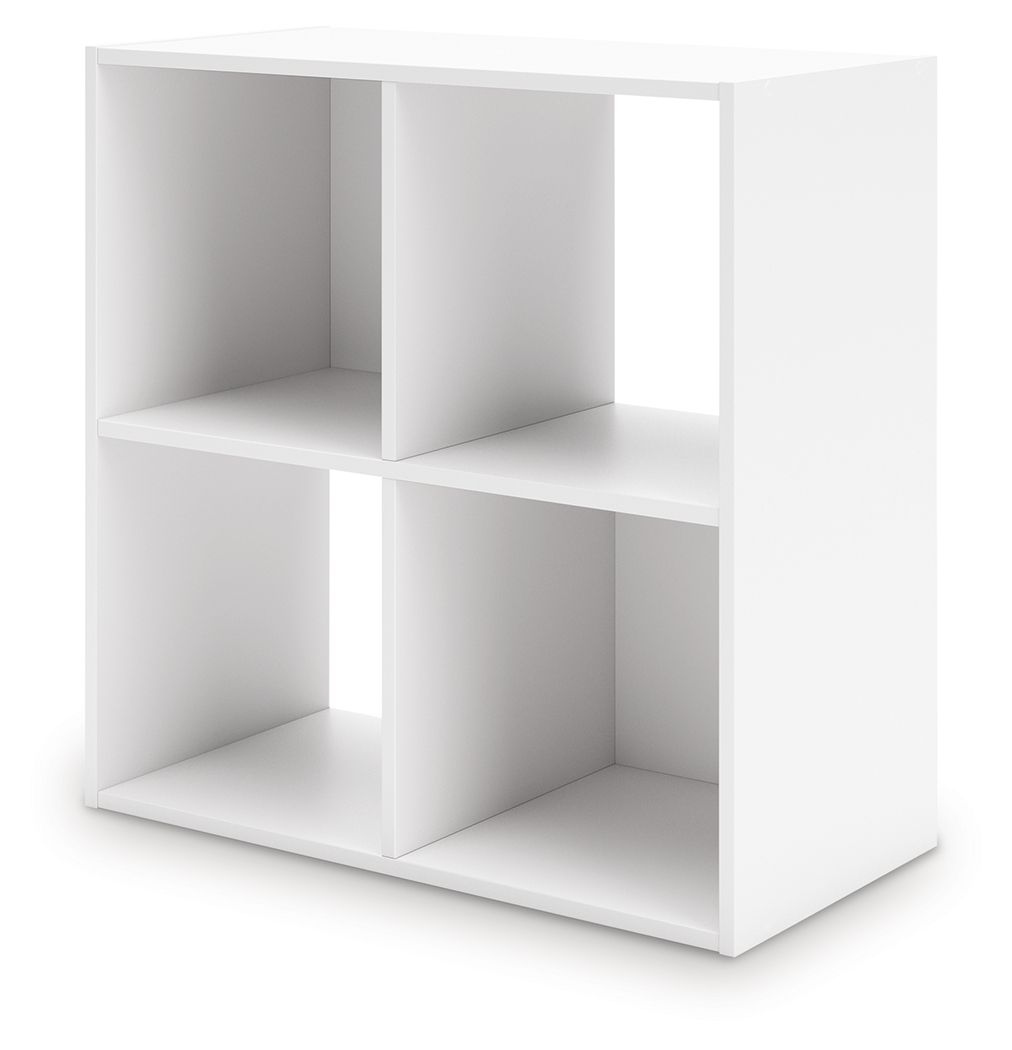 White cube storage organizer with open cubbies, front view showing square compartments