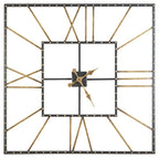 Square wall clock with black frame, gold hands, and studded bezel