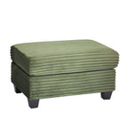 Green corduroy ottoman with padded top and dark legs
