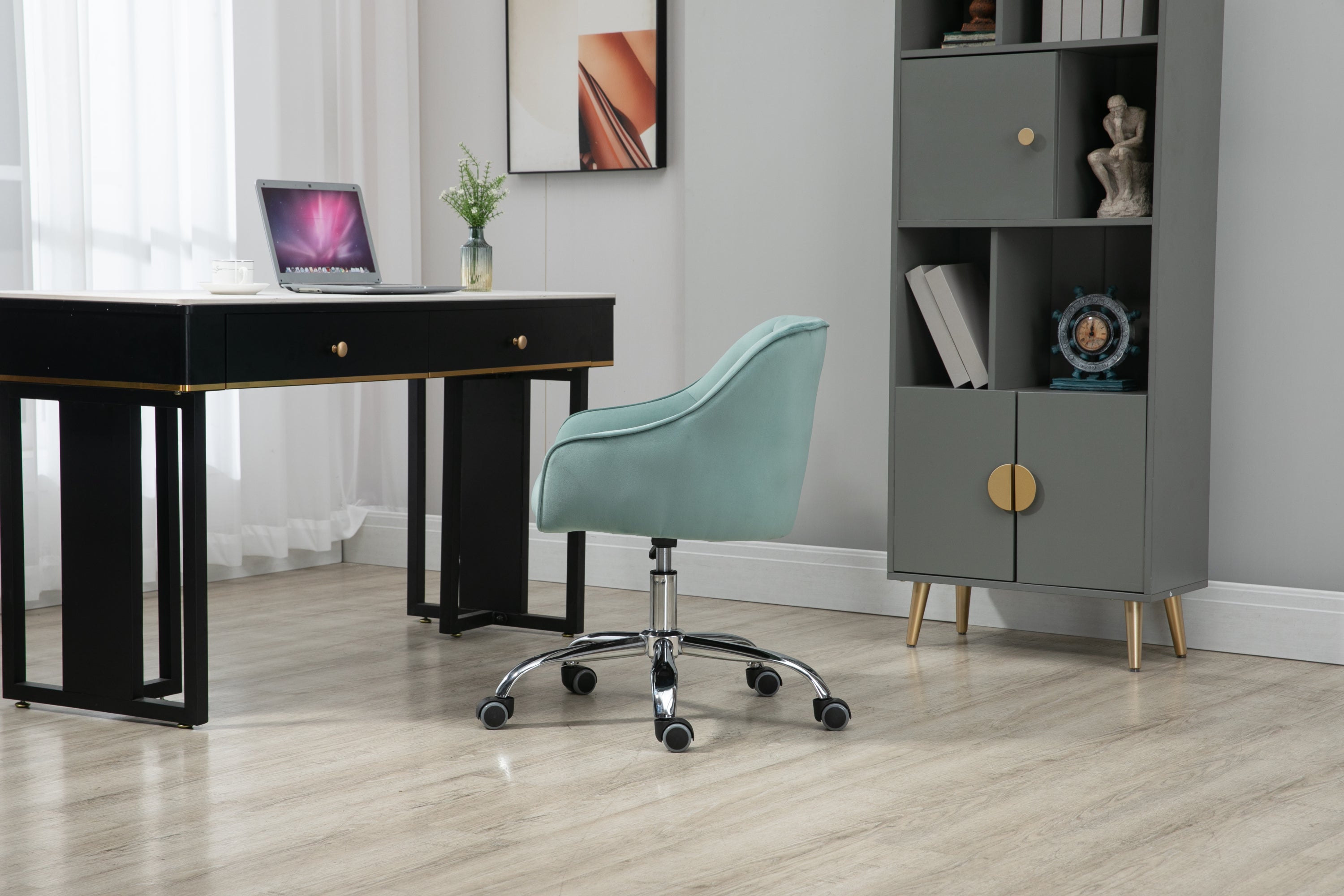 Velvet Swivel Home Office Desk Chair- Mint Green