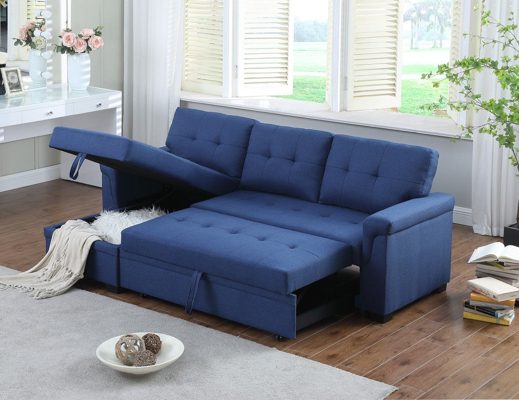 Lucca - Linen Reversible Sleeper Sectional Sofa With Storage Chaise