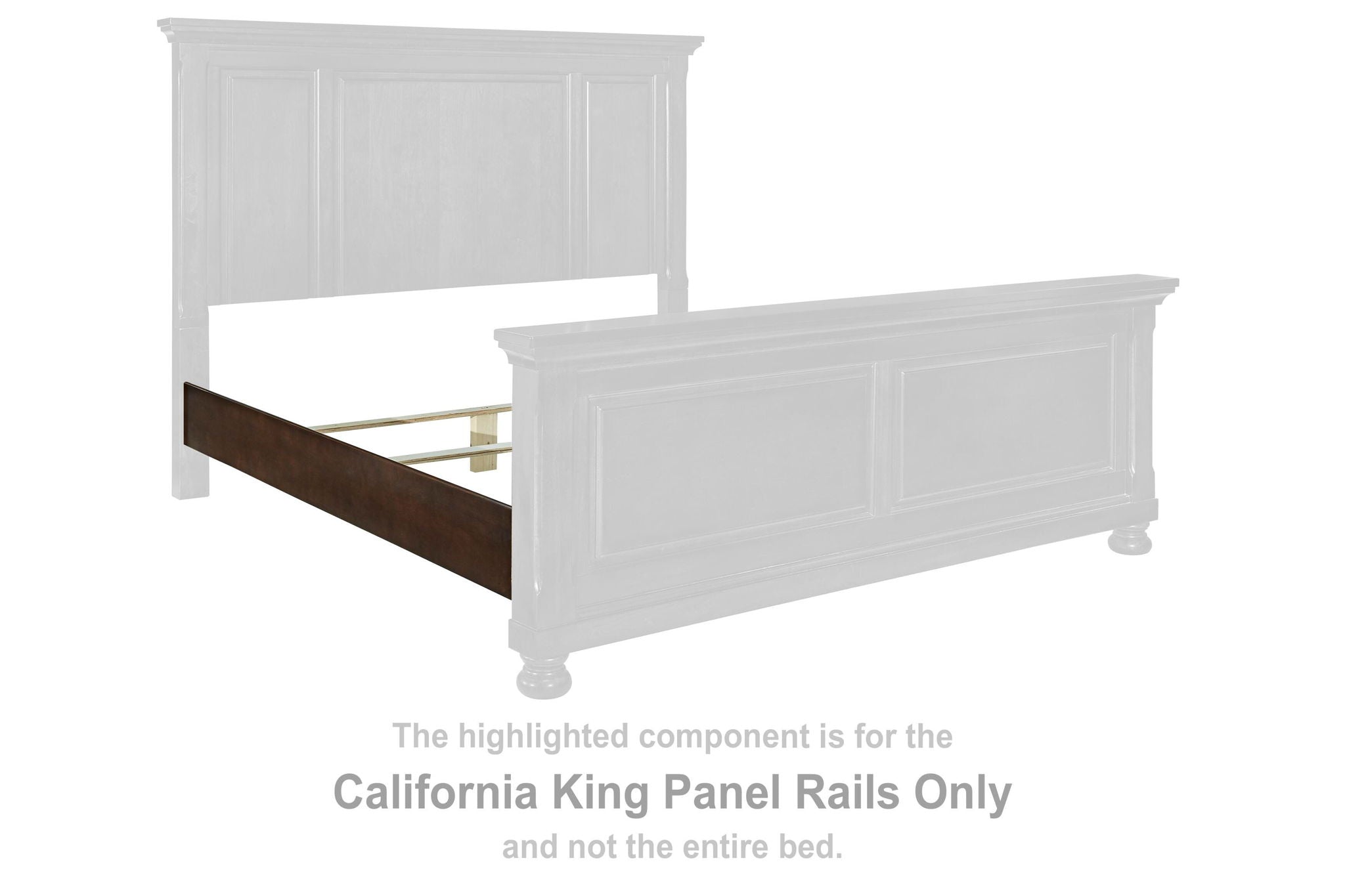California king panel rail in rustic brown wood, highlighted component