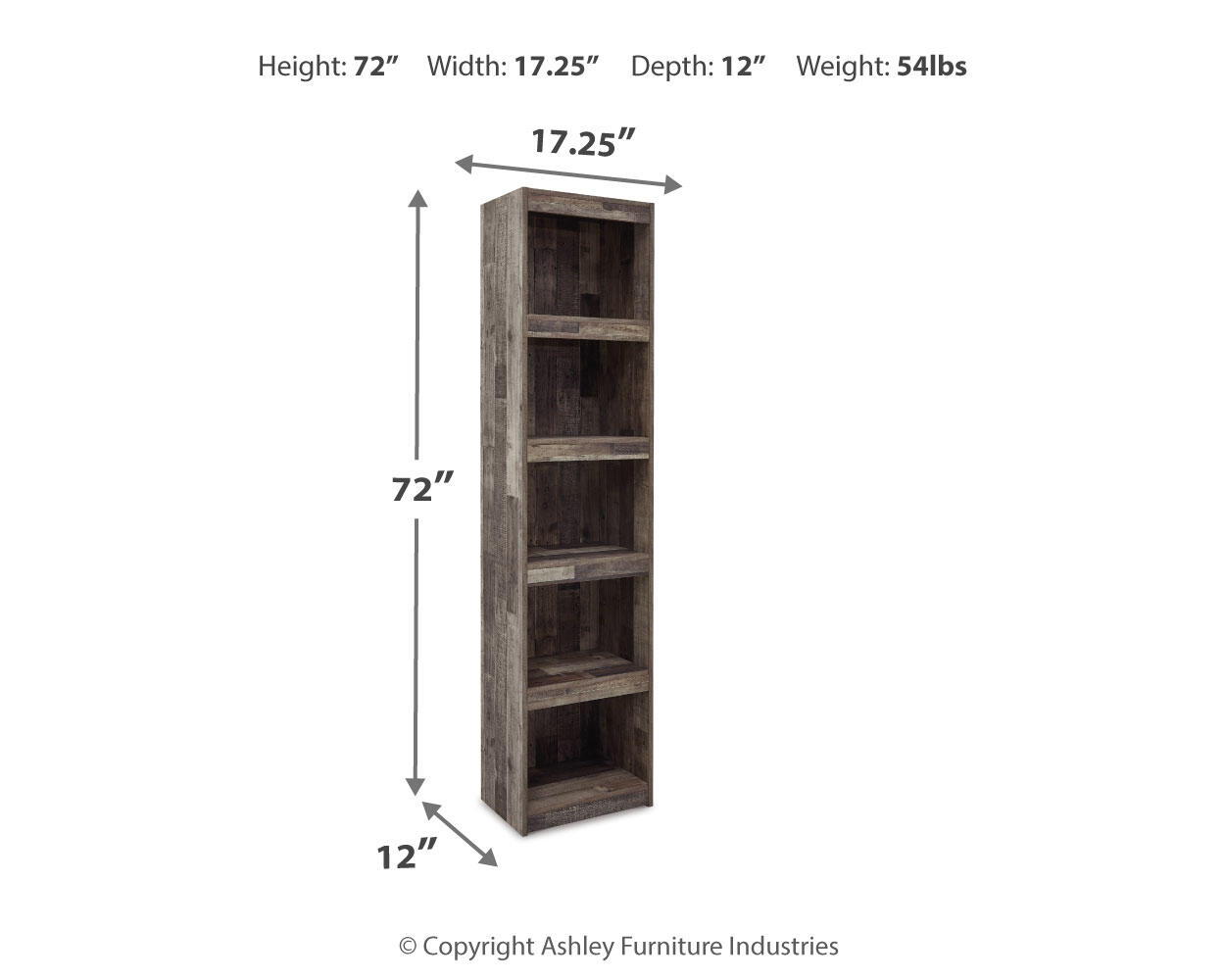 Tall multi-gray display cabinet with open shelves and dark interior