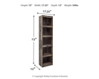 Tall multi-gray display cabinet with open shelves and dark interior