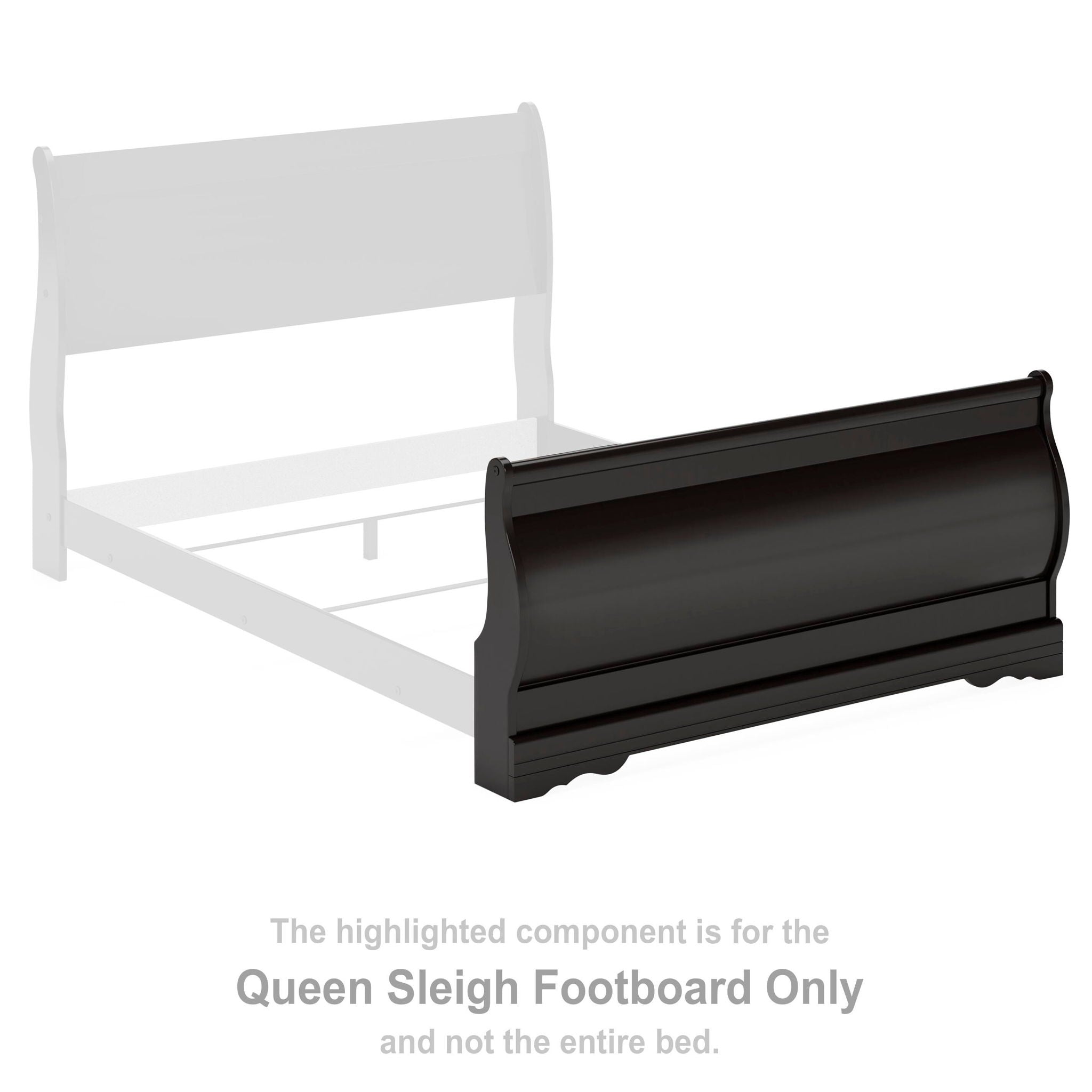 Black queen sleigh footboard with curved top and recessed panel trim