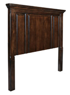 Queen panel headboard front view in rustic dark brown with vertical inset panels
