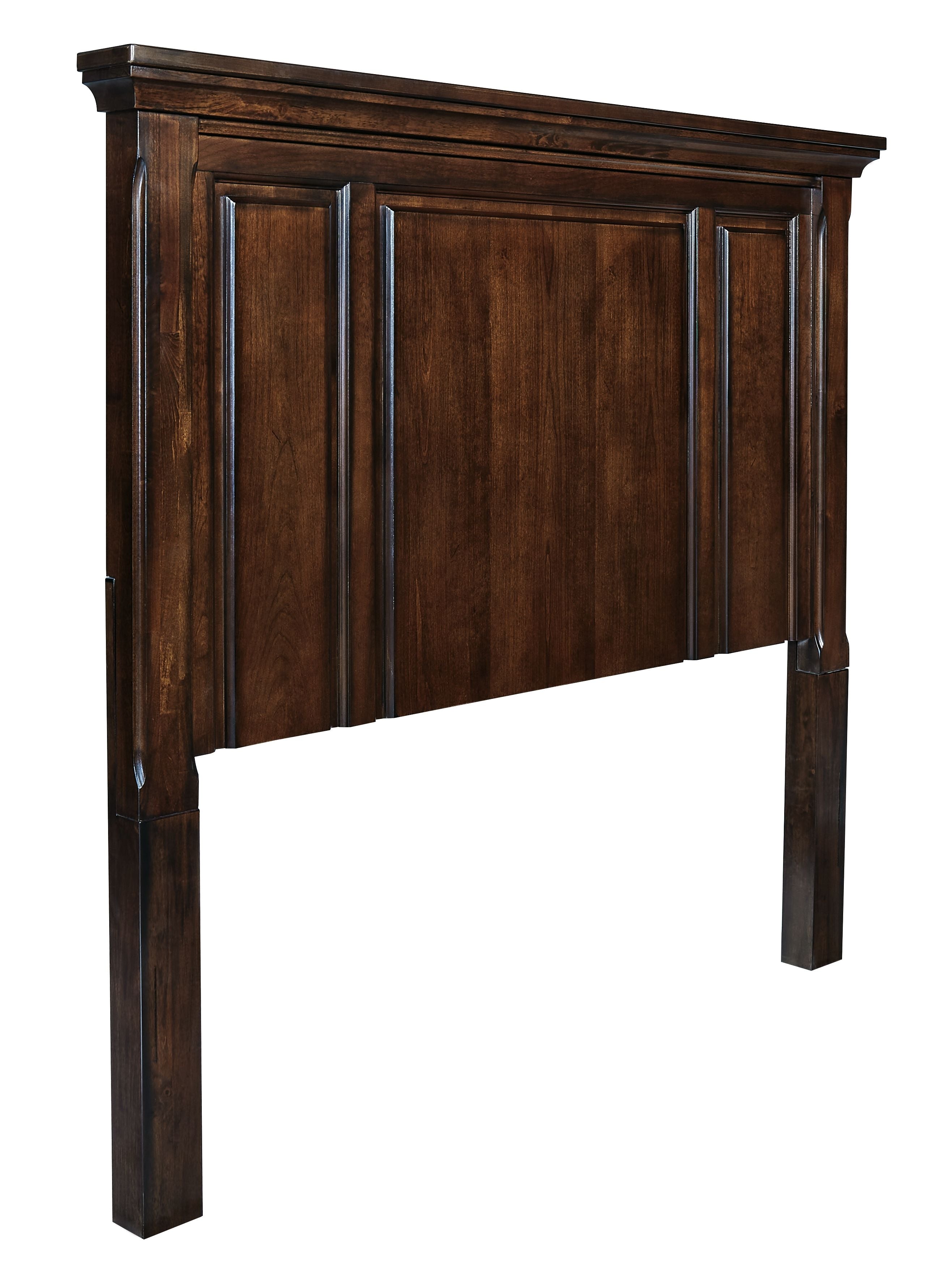 Queen panel headboard front view in rustic dark brown with vertical inset panels