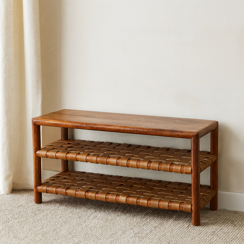 Solid Wood Chestnut Woven 2-Slot Shoe Rack