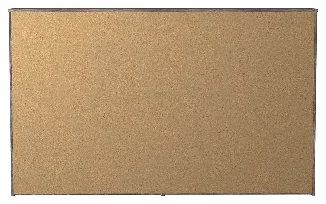 Dresser back panel with tan backing sheet and metal frame edge