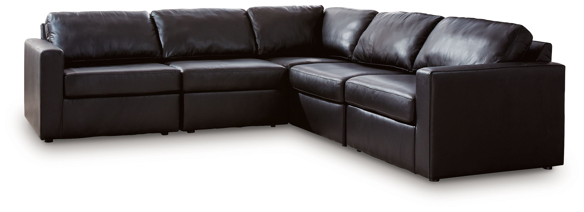 Black sectional sofa with chaise corner and tufted back cushions