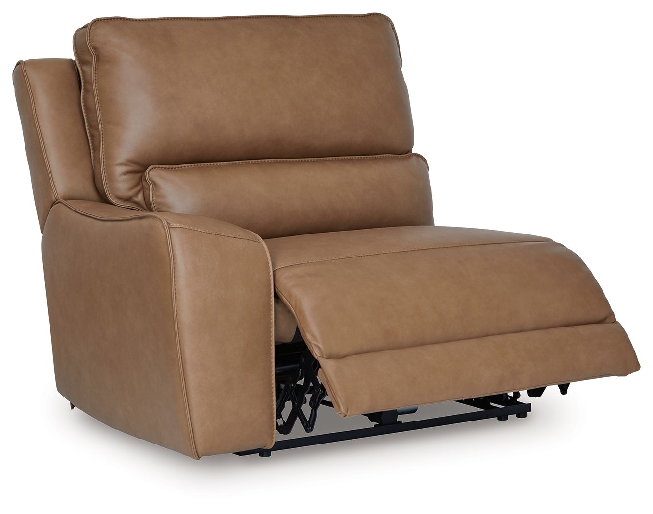 Caramel power wall recliner chair with extended footrest and side control
