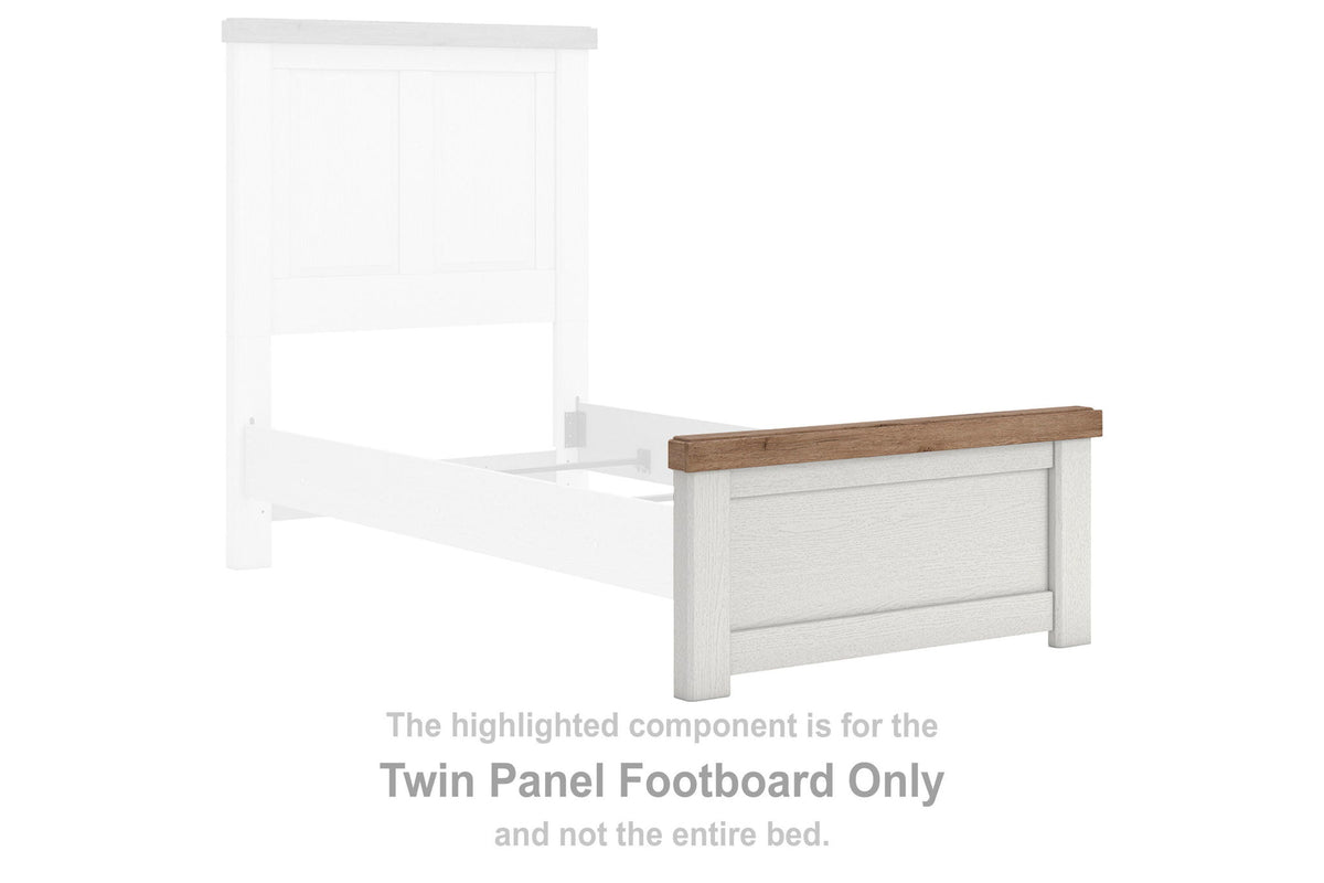 Twin panel footboard with white frame and brown wood top rail
