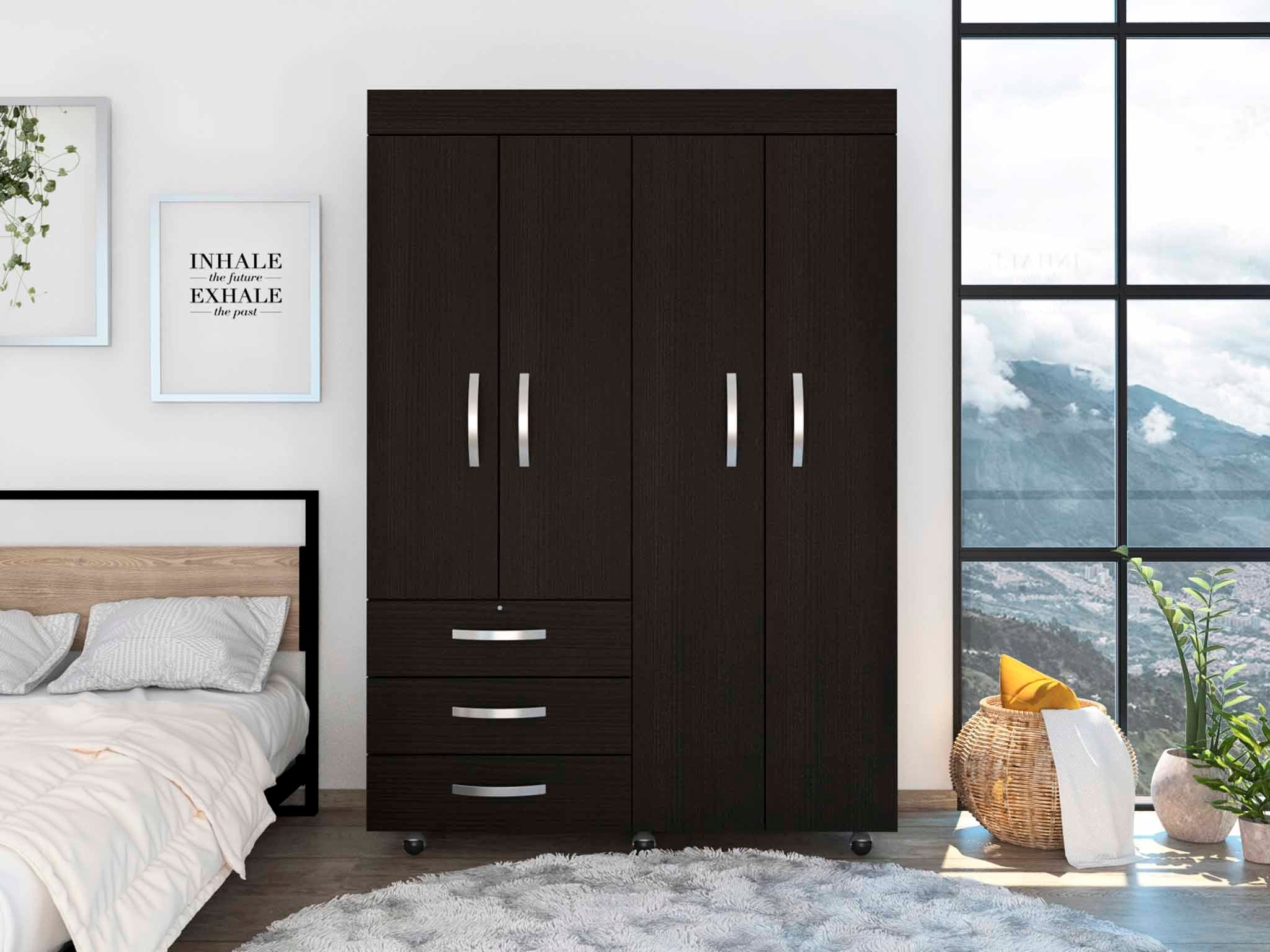 Modern Wenge 3-Drawer Armoire - Chic Bedroom Storage Cabinet