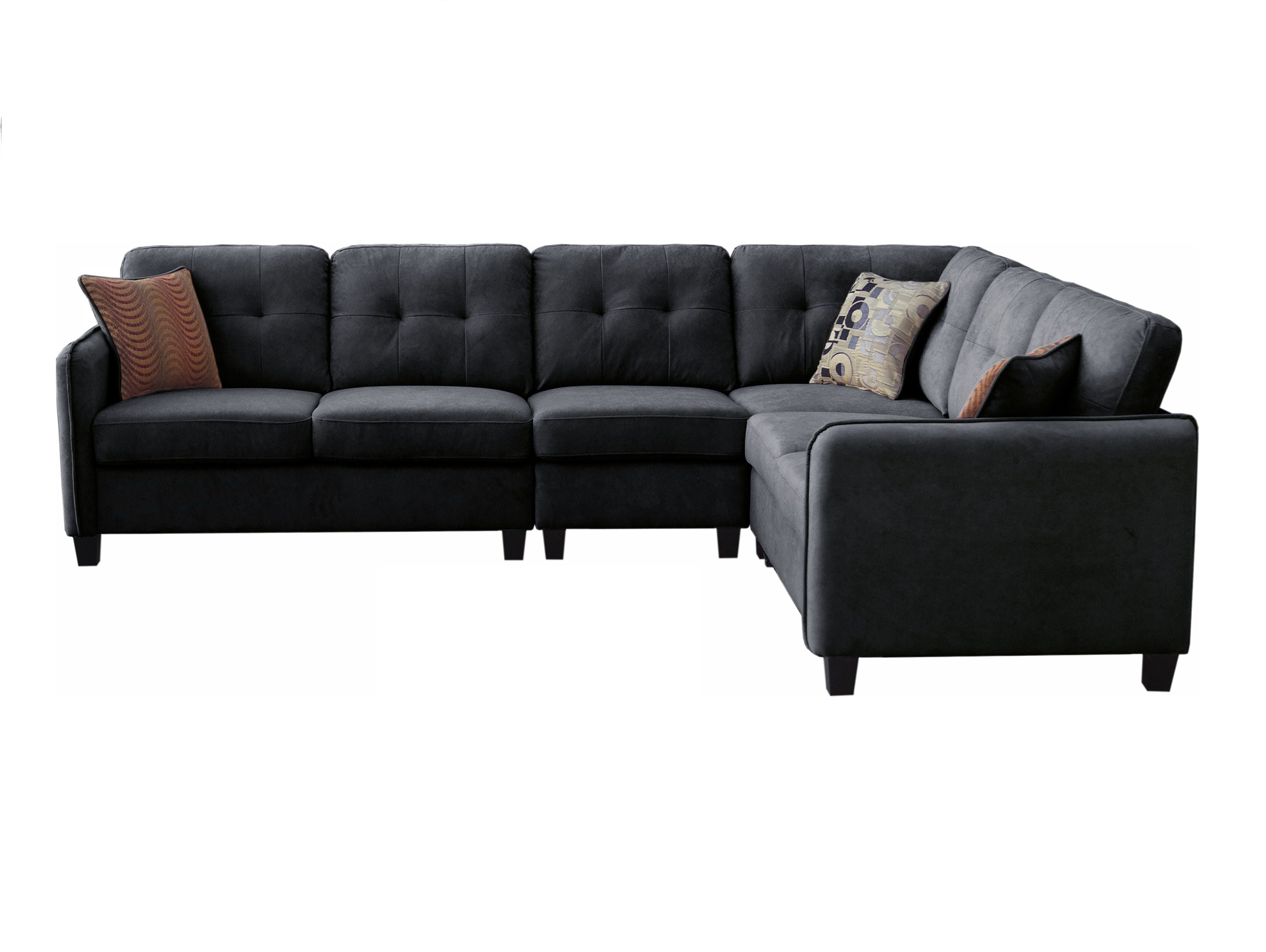 Archie - Velvet 6-Seater Sectional Sofa - Black