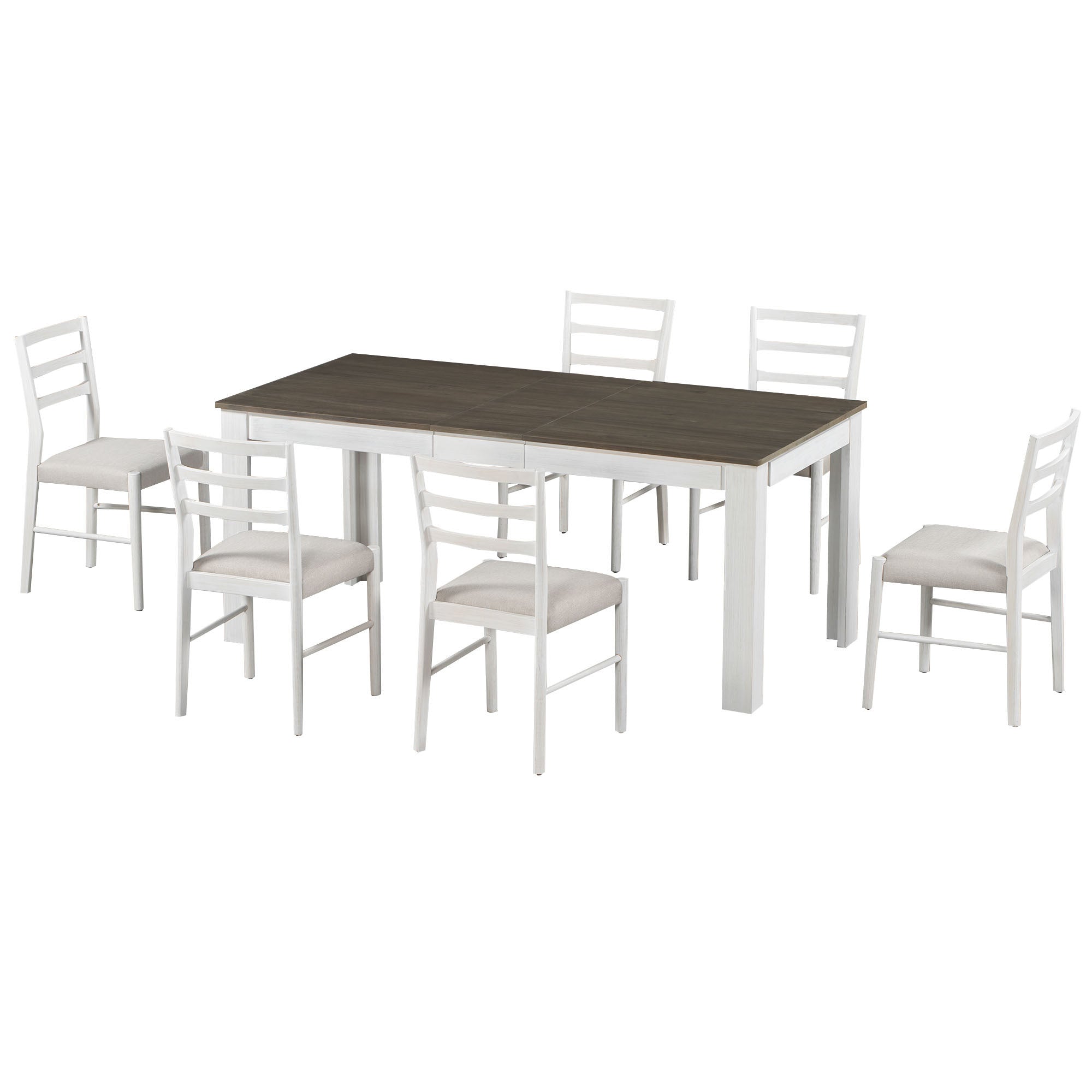 7-Pc. Extendable Dining Table Set w/ Chairs (Brown+White)