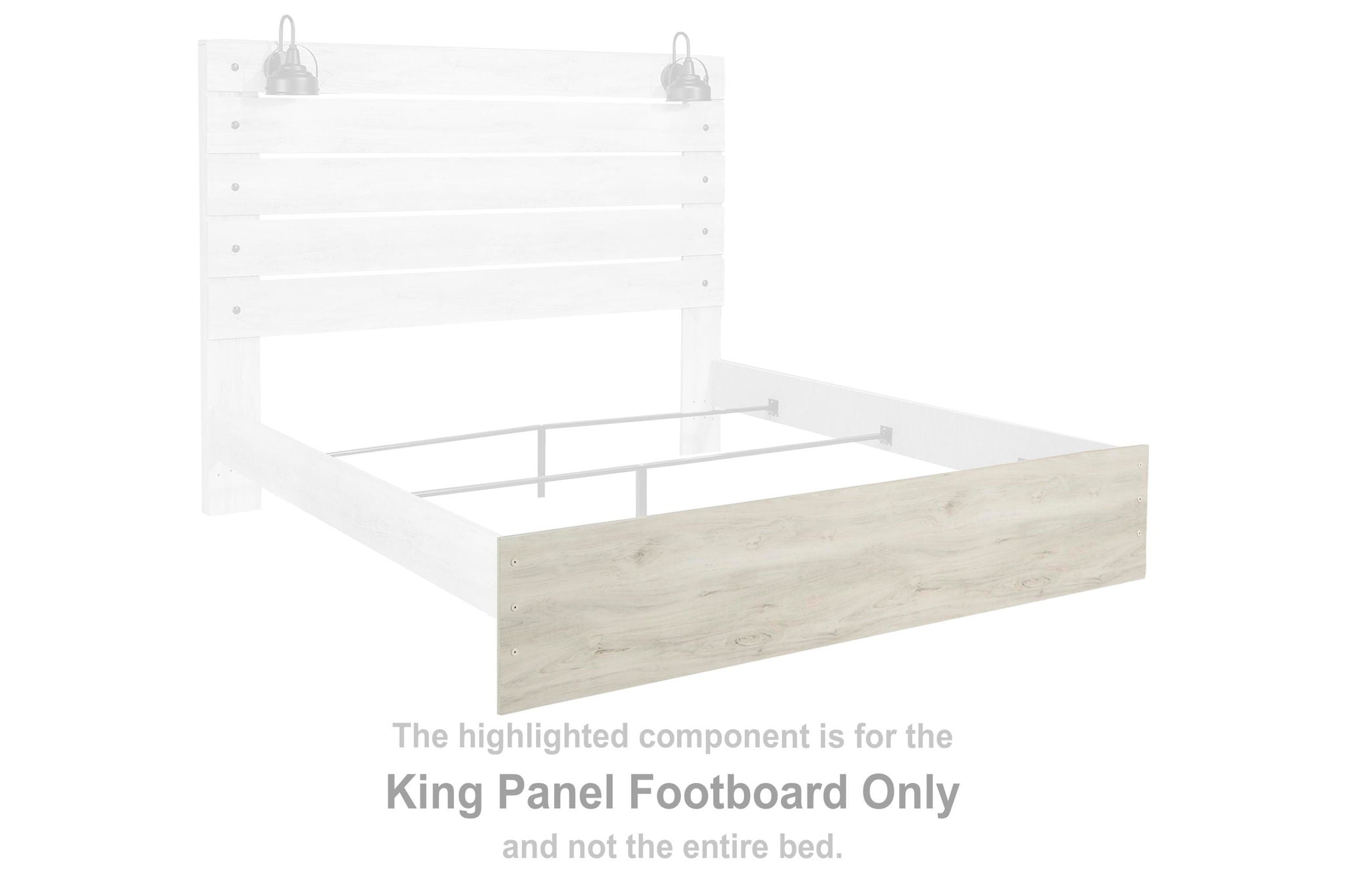 King panel footboard with whitewashed wooden slats and rails