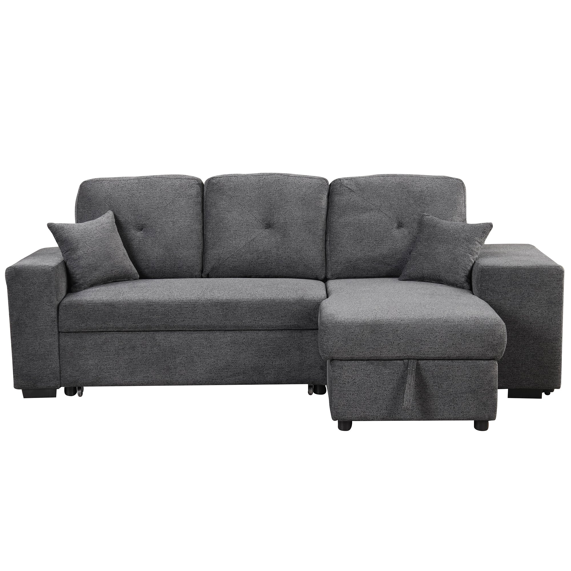 Reversible L-Shape Sleeper Sofa w/ Pull-Out Bed, Shelf, Stools
