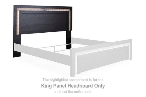 Black panel headboard with rectangular center and side posts for a king bed