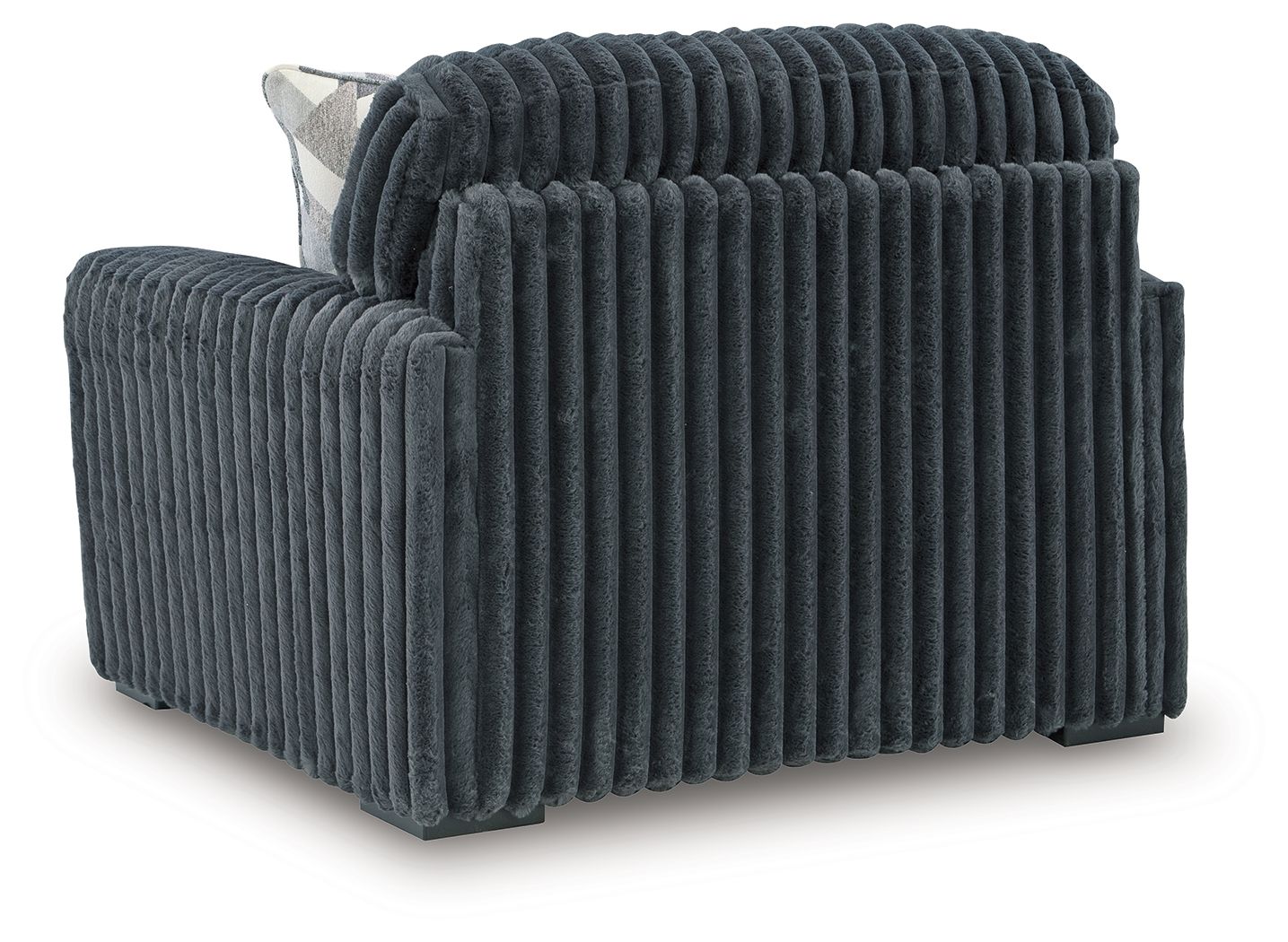 Dark gray chair and a half with thick ribbed upholstery and rounded arms