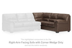 Right-arm facing corner wedge sofa in umber brown with tufted back and armrest