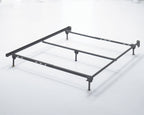 Queen platform bed frame with metal rails and adjustable support legs