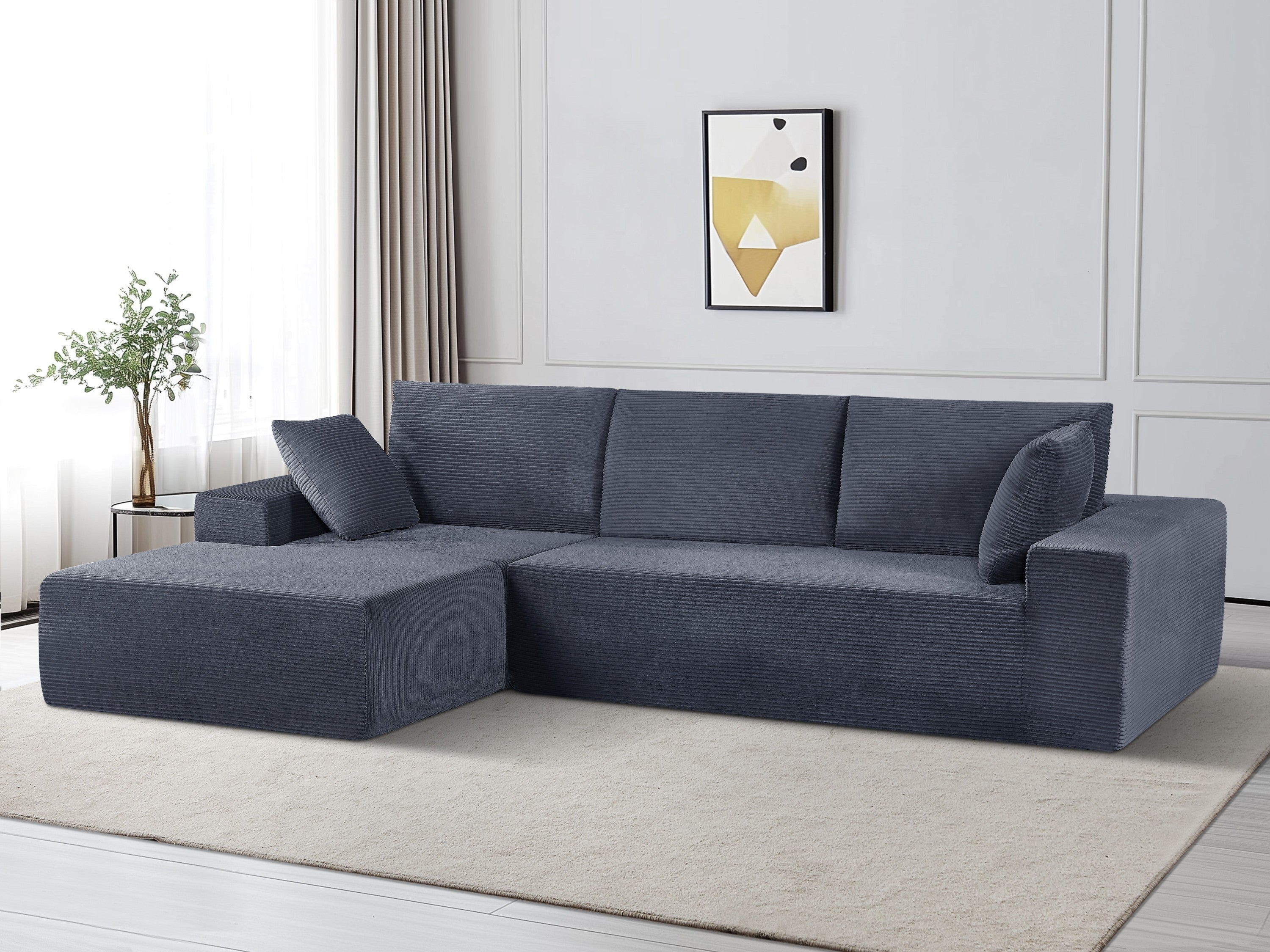 CozyForm Corduroy Sectional Sofa: Sleeper, No Assembly