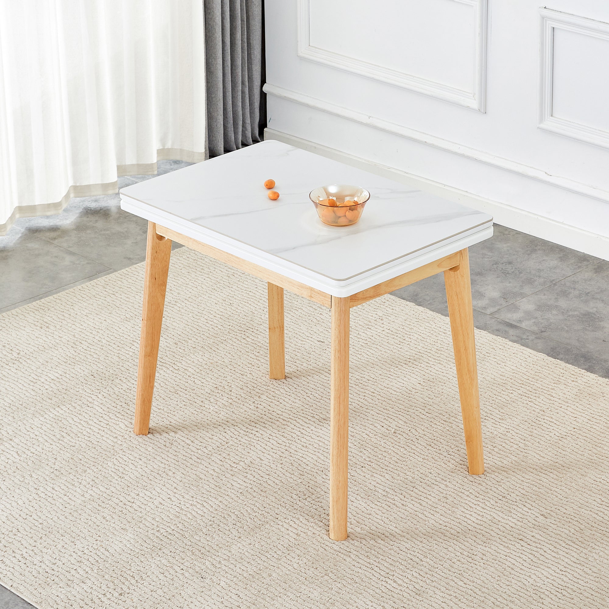 Foldable Sintered Stone Table - Rubber Wood Legs