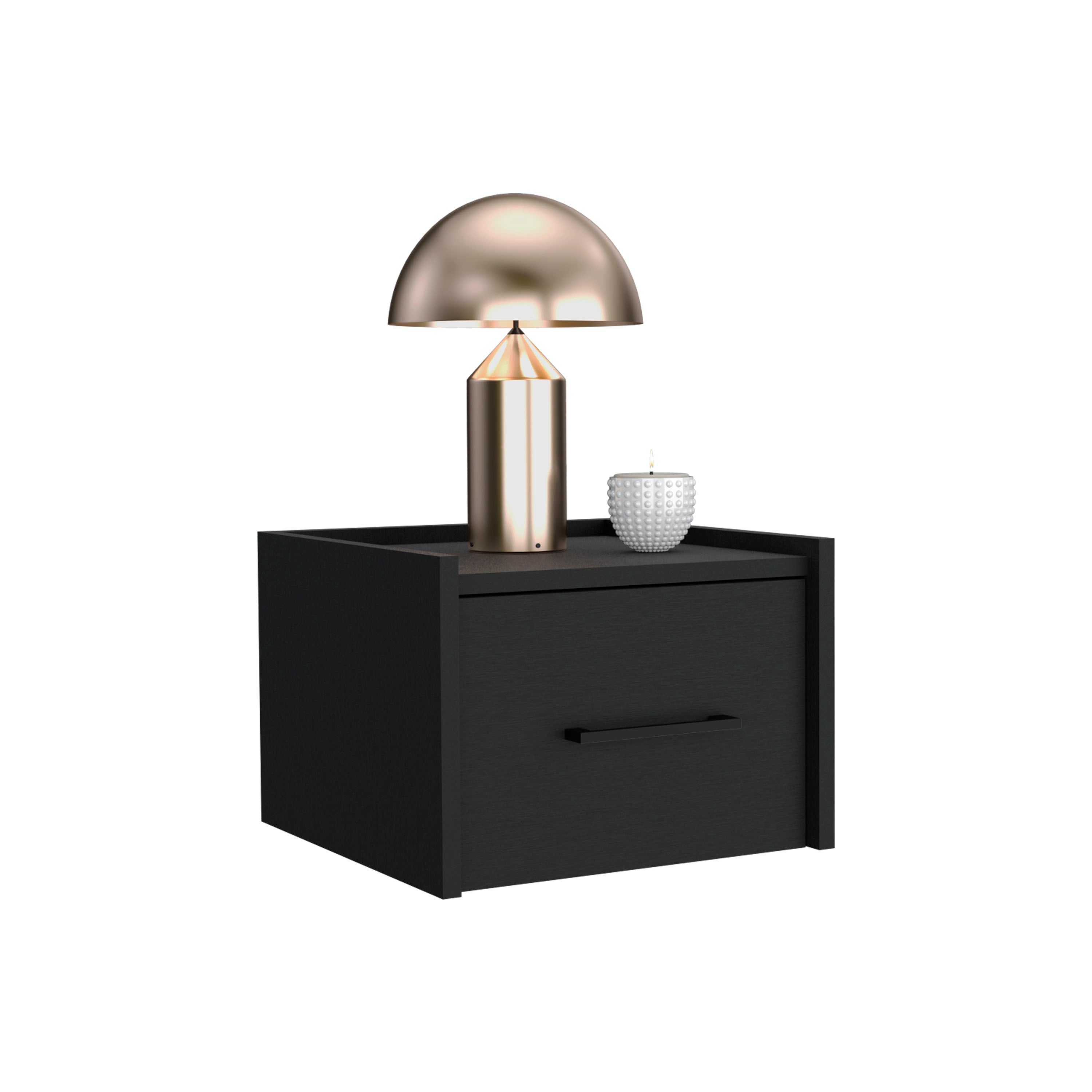Black Floating Nightstand: Space-Saving Design, Handy Drawer & Surface