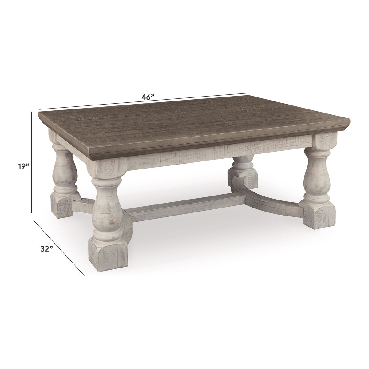 Rectangular cocktail table with dark gray top and light gray turned legs