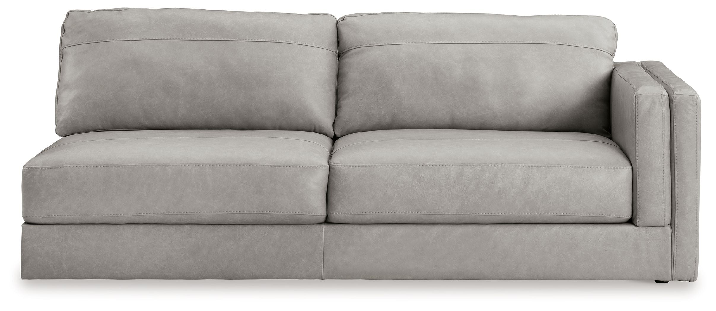 Glacier gray fabric sofa with two large seat cushions and tall backrests