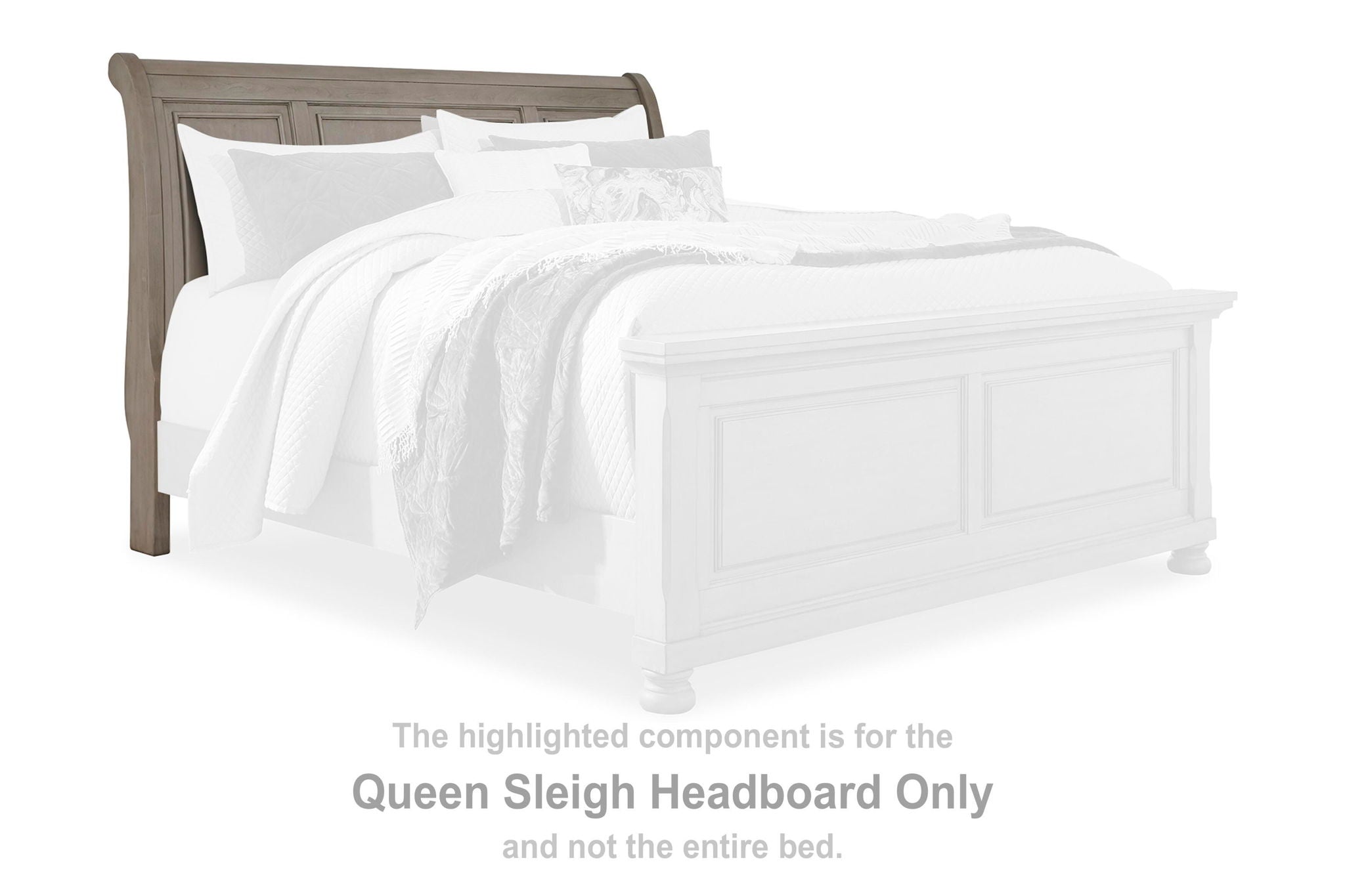 Queen sleigh headboard, light gray, with curved top rails