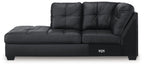 Dark corner chaise sofa with padded back cushions and straight track arms