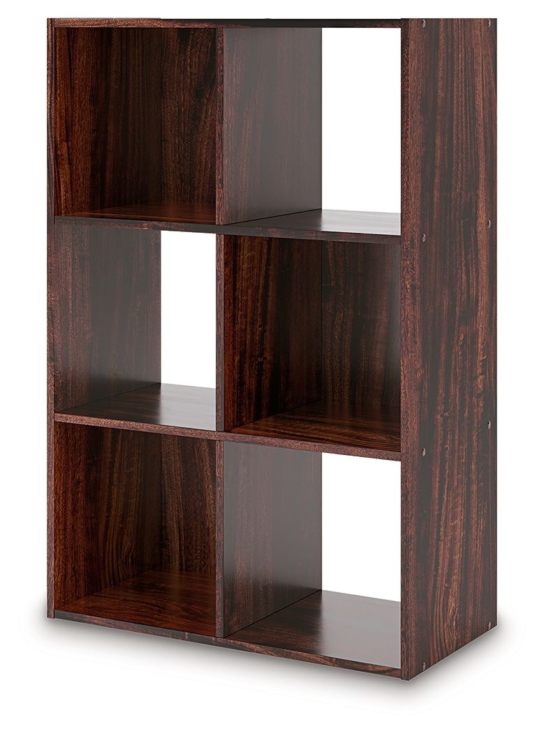 Dark brown cube organizer with open cubbies and visible wood grain