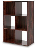 Dark brown cube organizer with open cubbies and visible wood grain