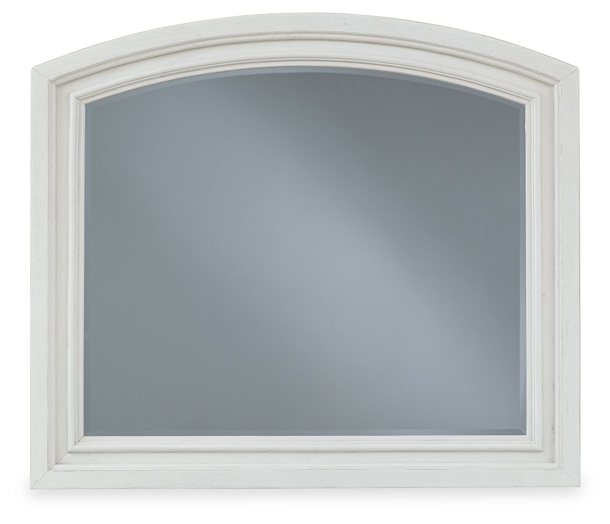 Antique white arched bedroom mirror with inner border frame