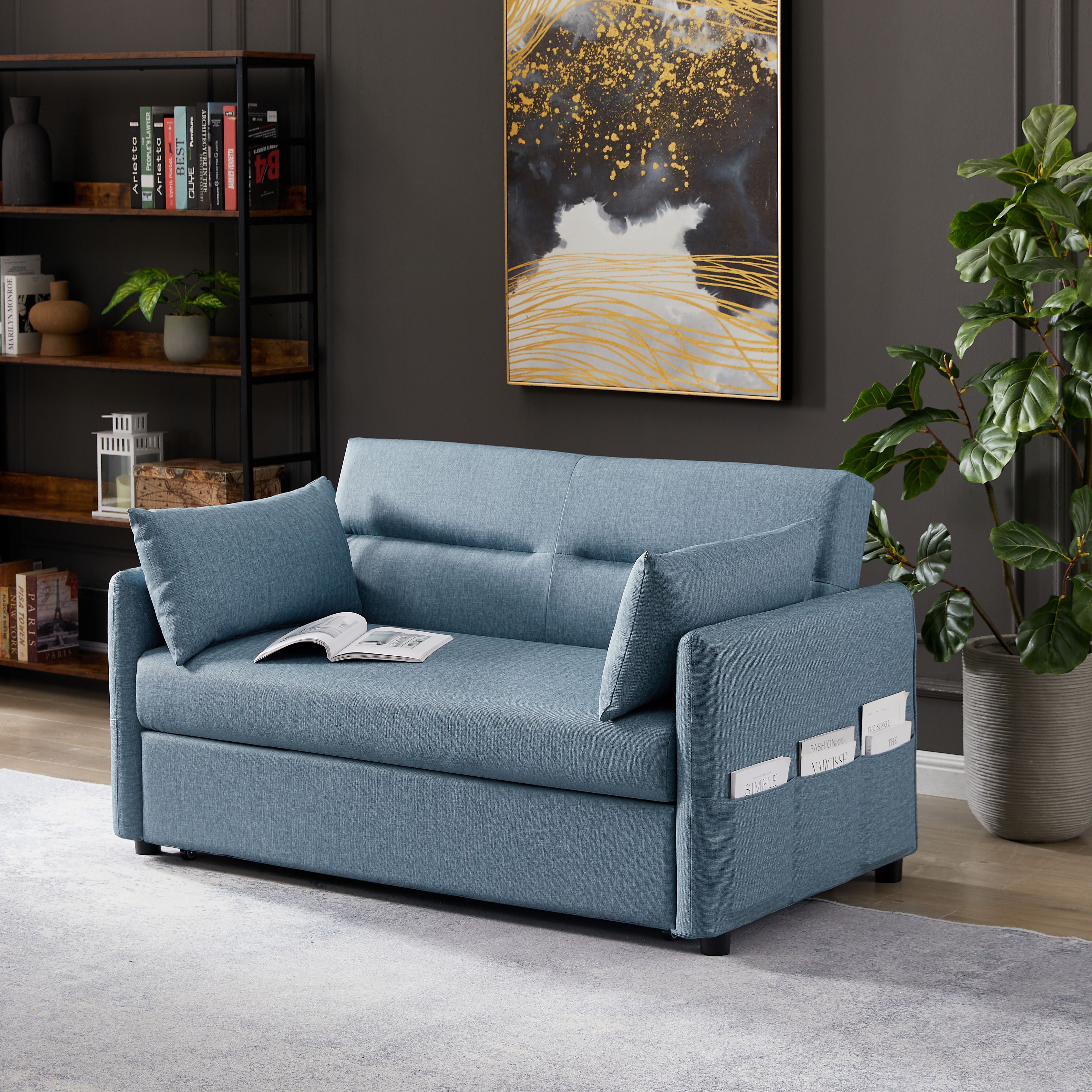 2033 Sky Blue Cloth Grain Leather (PU) Leisure Two-Seat Sofa