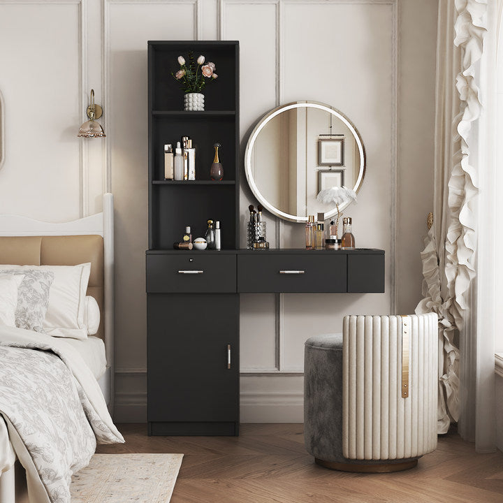 Modern Black Hair Desk: Multi-Layer Large Storage