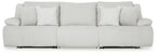 Light gray reclining sectional sofa with chaise seating and striped upholstery
