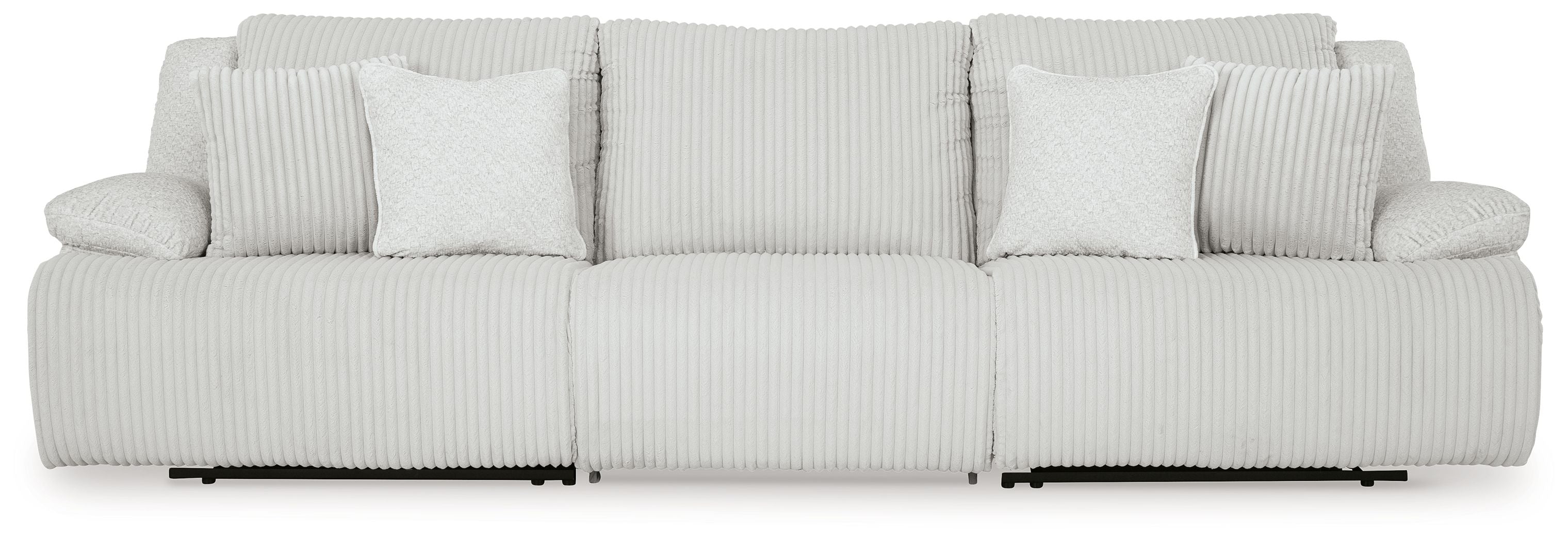 Light gray reclining sectional sofa with chaise seating and striped upholstery