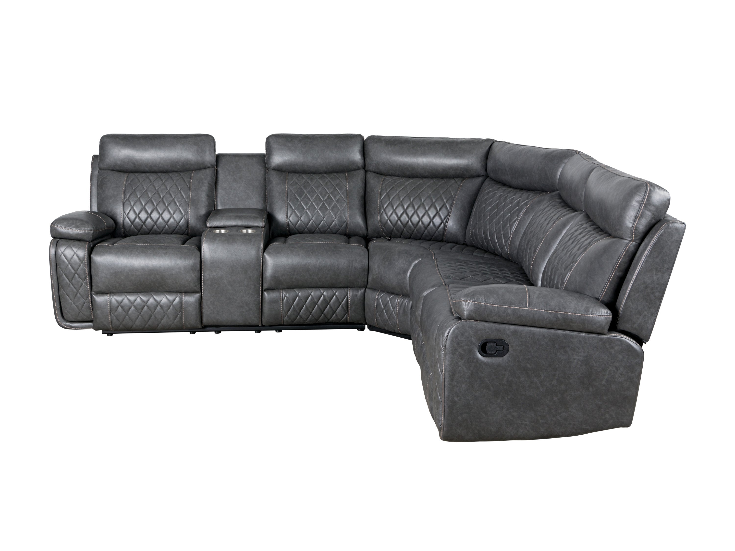 Gray Faux Leather Reclining Sectional Sofa | Home Theater Seating