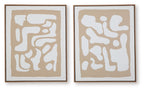 Set of 2 square framed wall art prints with beige and white abstract patterns
